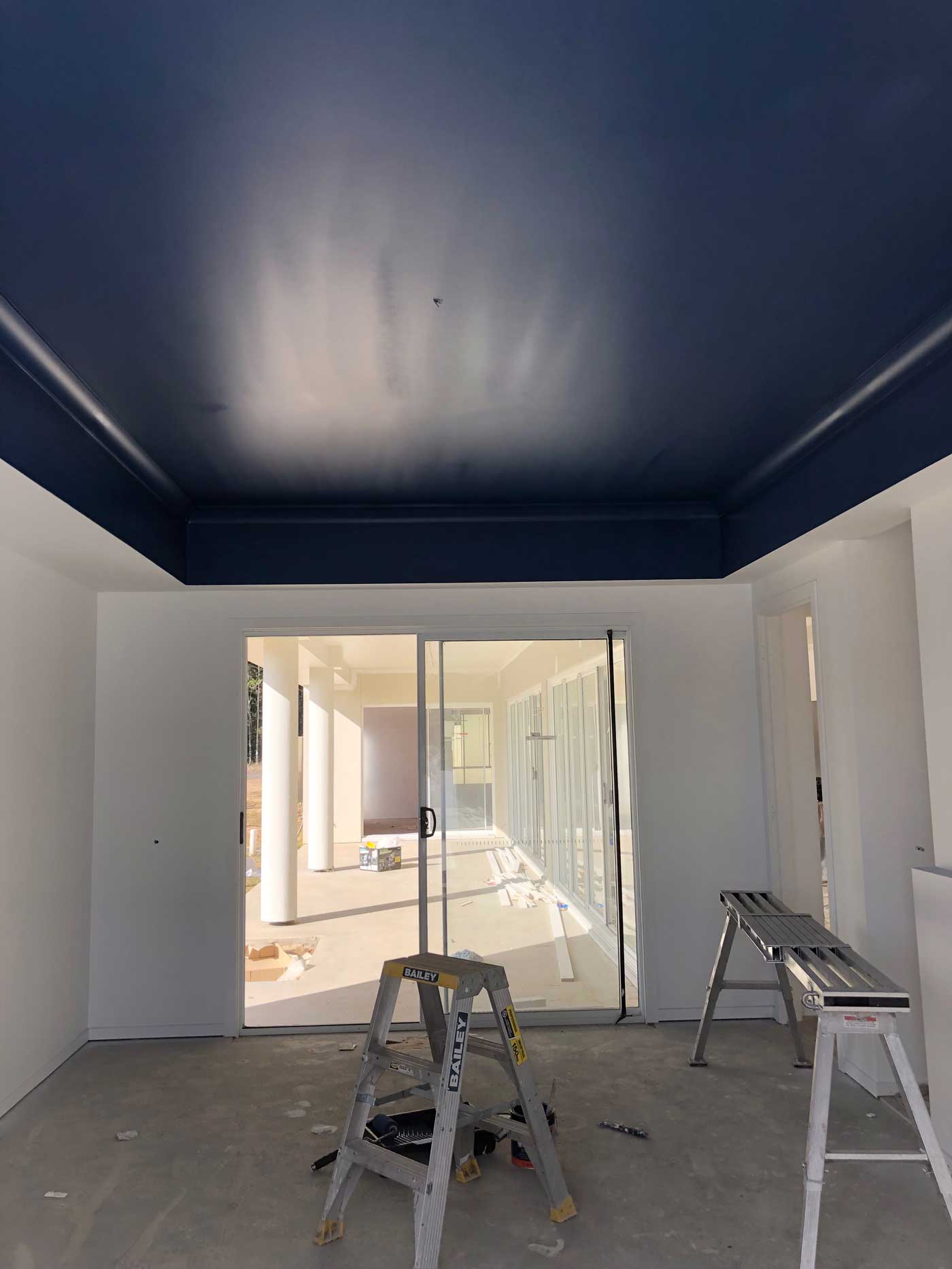 blue paint on ceiling