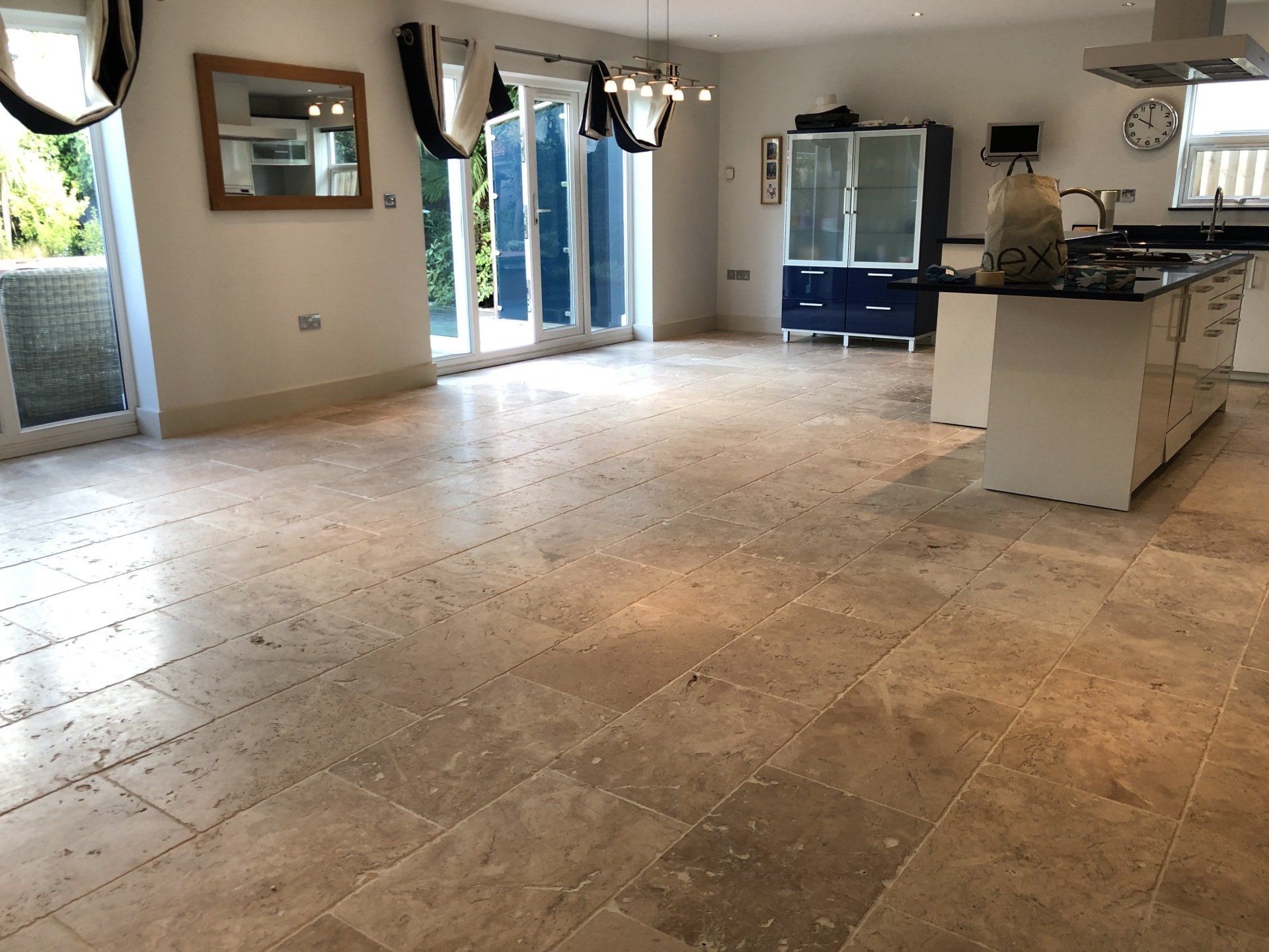 Travertine floor cleaned & HD sealed in Bournemouth Dorset by All Surface Care