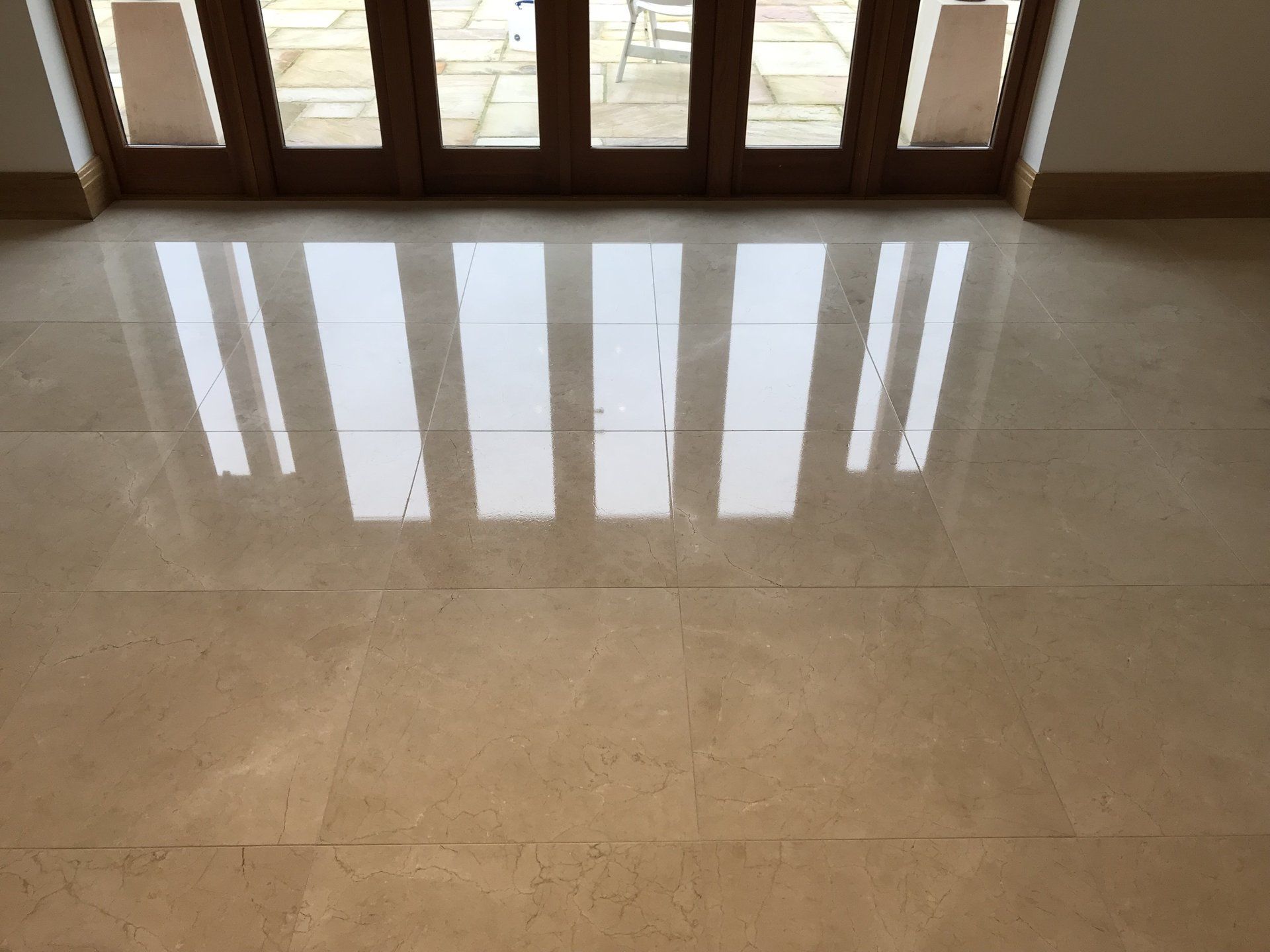 Limestone floor after re-polishing & sealing in Poole Dorset by All Surface Care