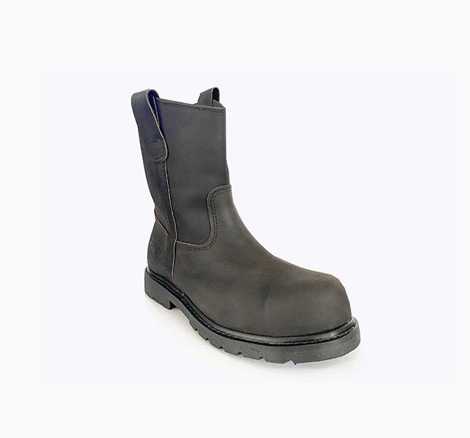 Un par de botas negras sobre fondo blanco.