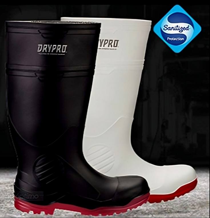 Un par de botas de lluvia drypro en blanco y negro