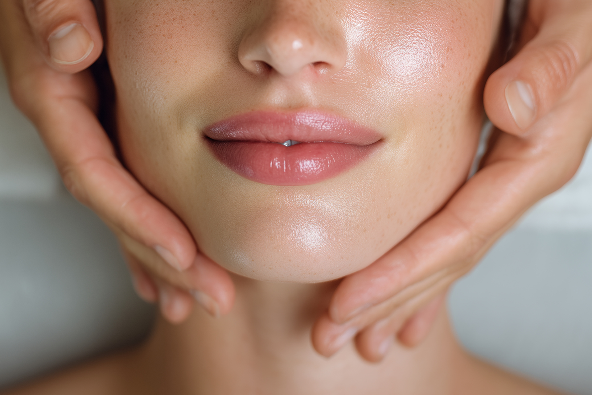 A before and after picture of a woman 's forehead