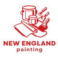 Red logo for New England Painting with paint cans, tools, and the company name.