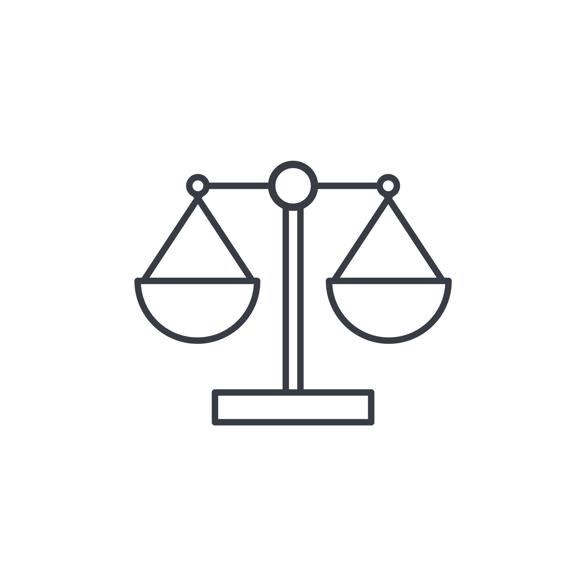 Scales of justice, symbol of law and fairness.