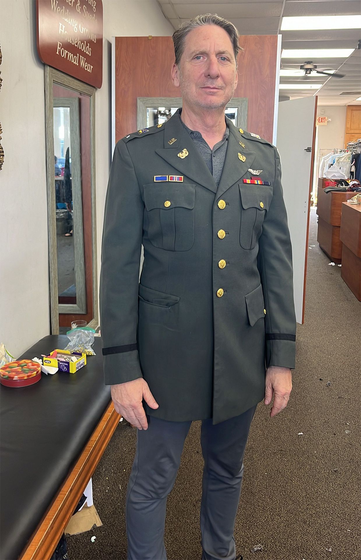 Man Wearing Newly Washed Military Uniform