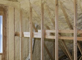 Attic with spray foam insulation installed