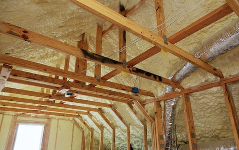 walls and ceiling with closed cell spray foam installed