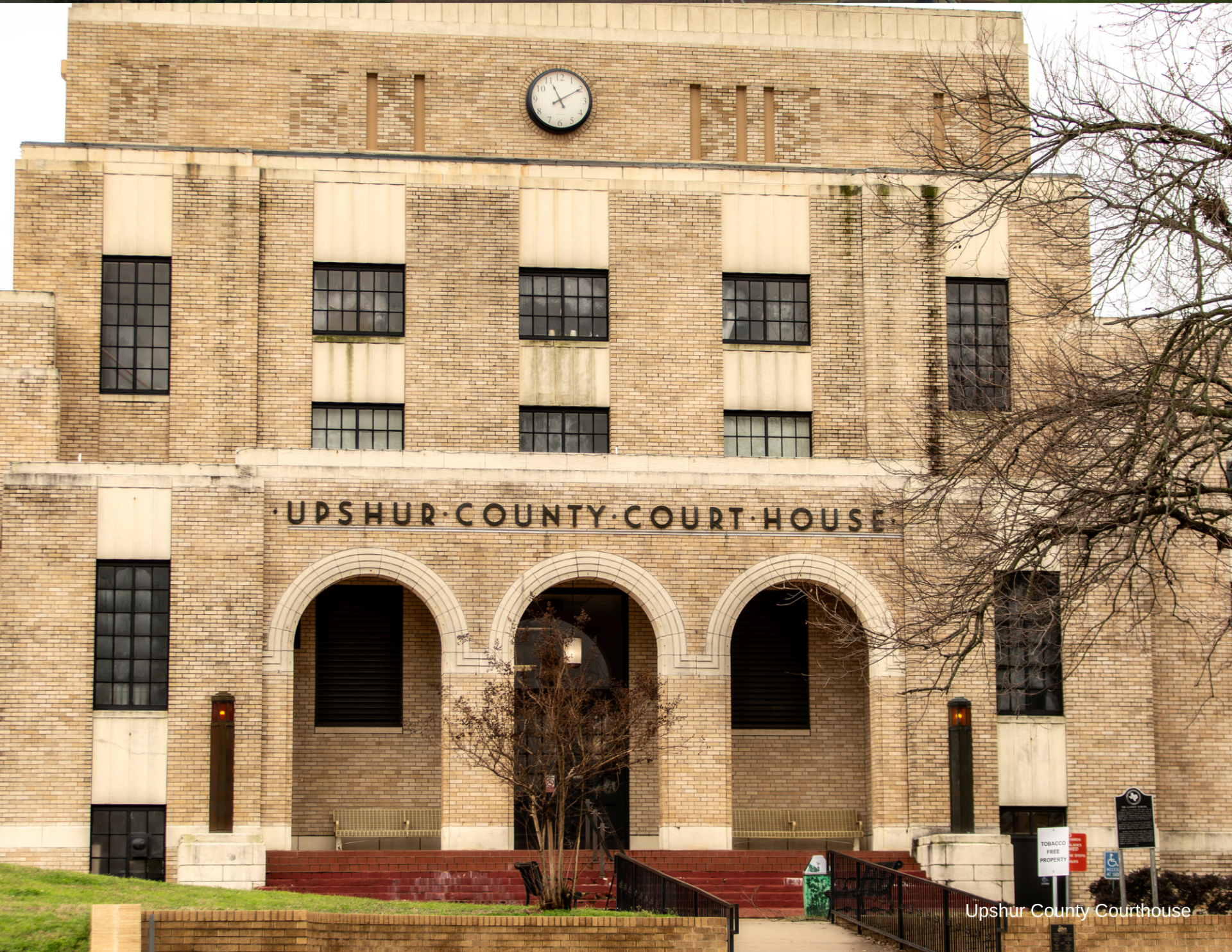The upshur county courthouse has a clock on top of it