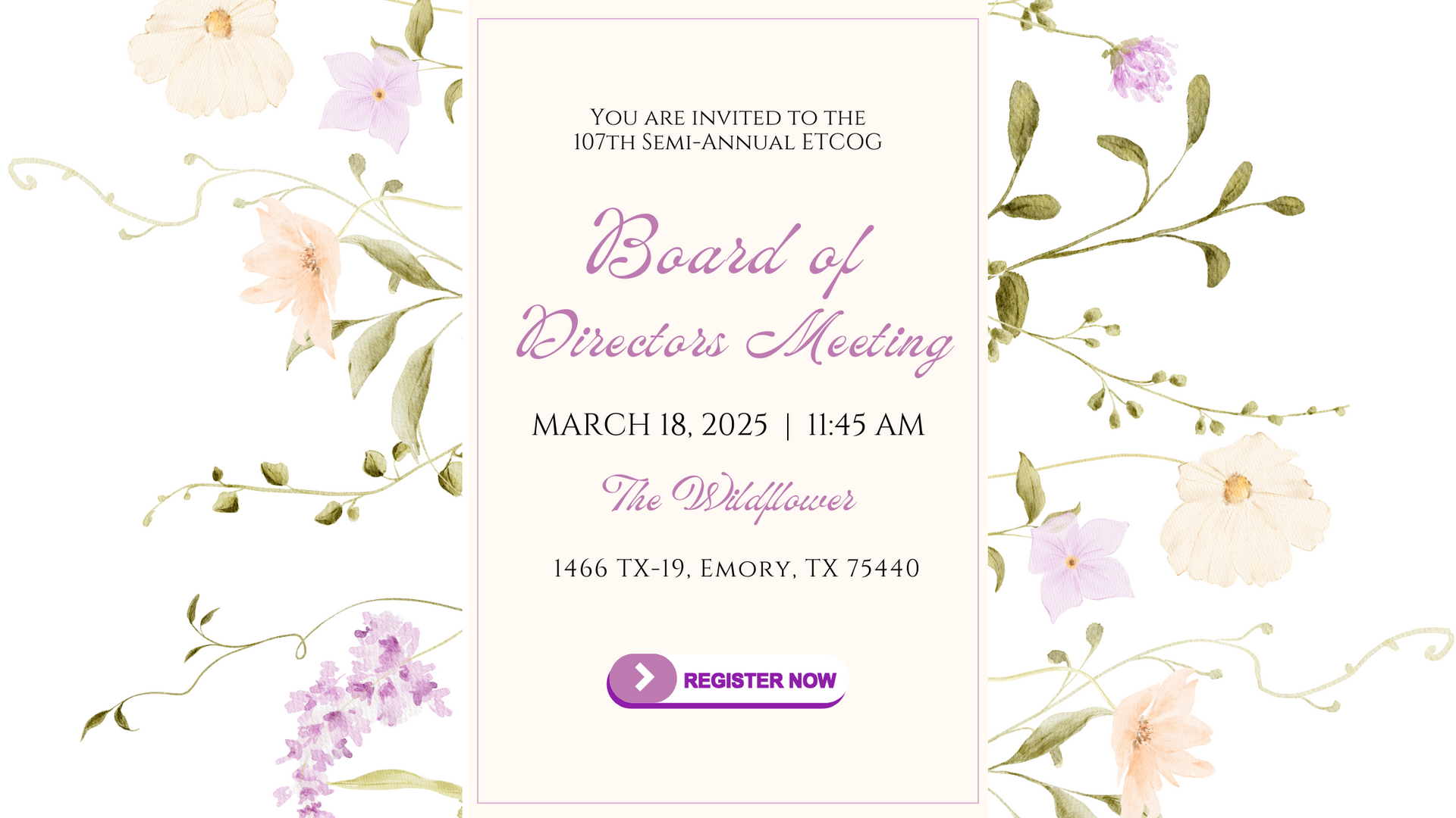 A board of directors meeting invitation with flowers on it.