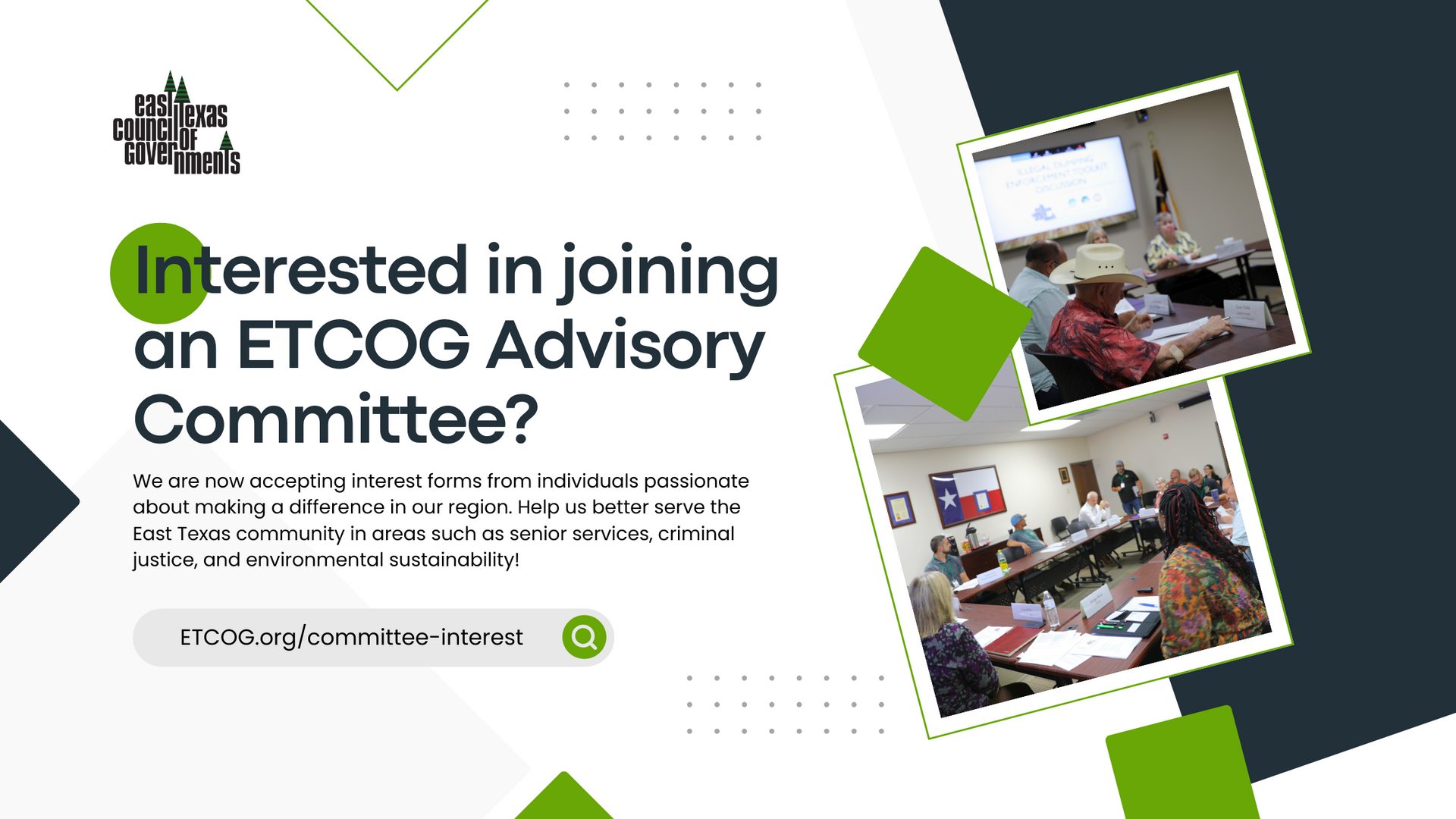 Text overlay: Interested in joining an etcog advisory committee? on top of committee meeting photo