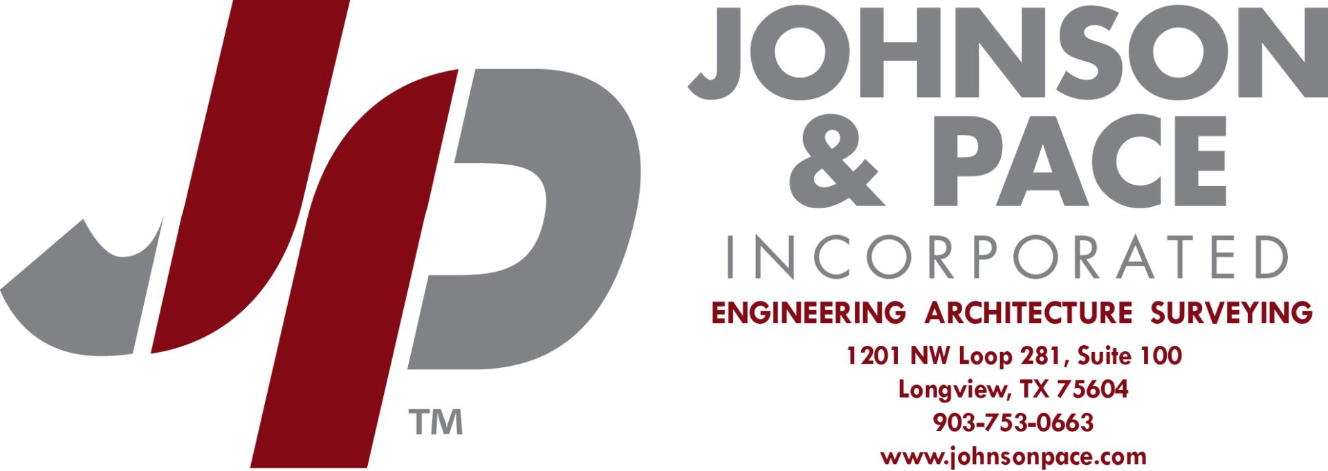 The logo for johnson & pace incorporated is red and gray