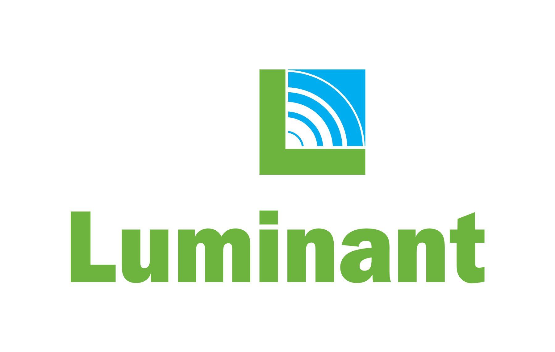 A green and blue logo for luminant on a white background.