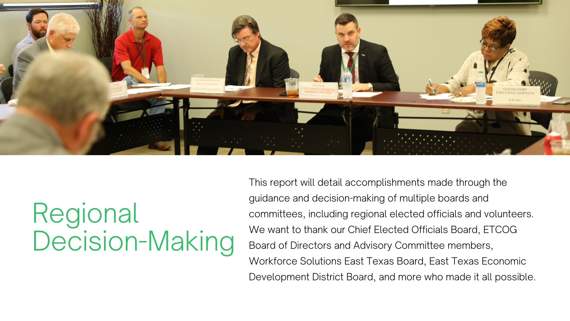 A group of people sitting around a table with the words regional decision-making on the bottom