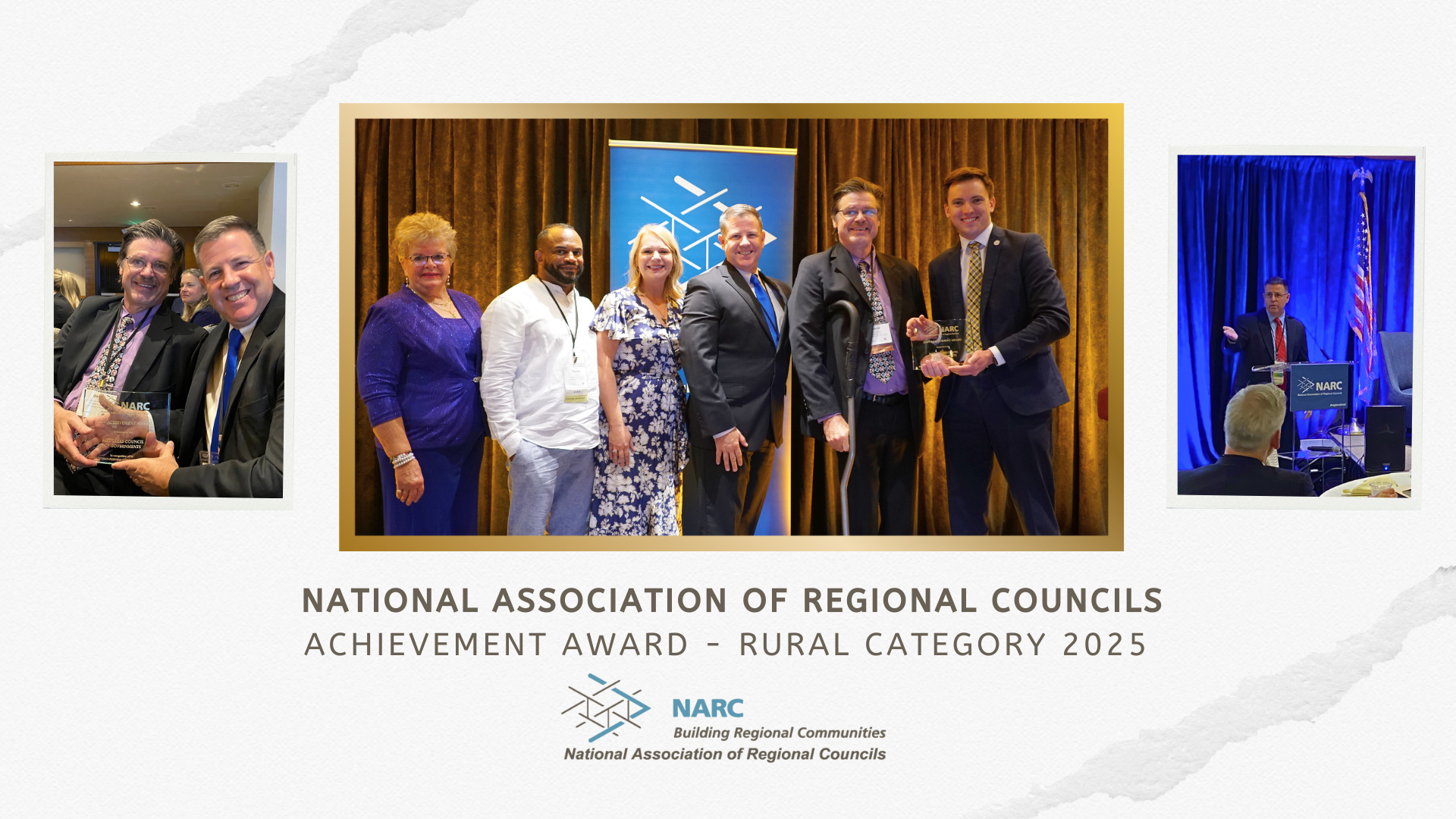 A group of people are standing on a stage holding awards.