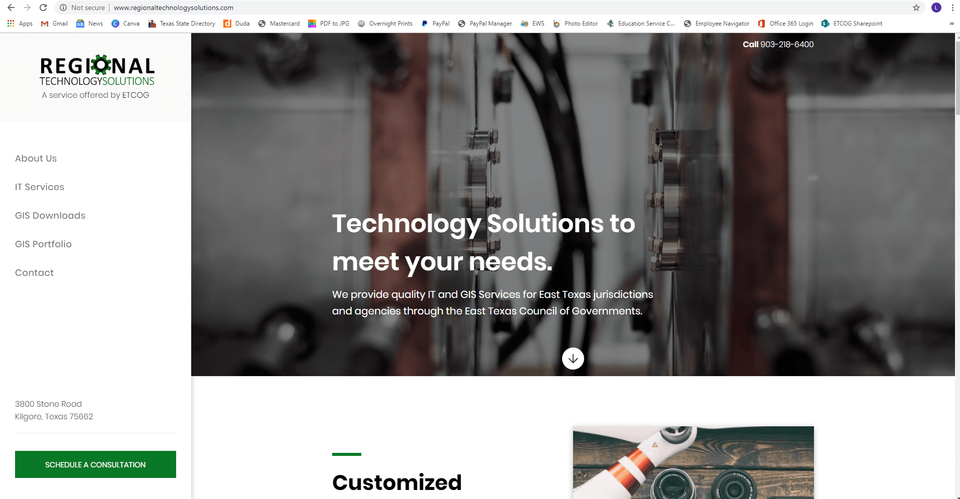 home page of Regional Technology Solutions Website