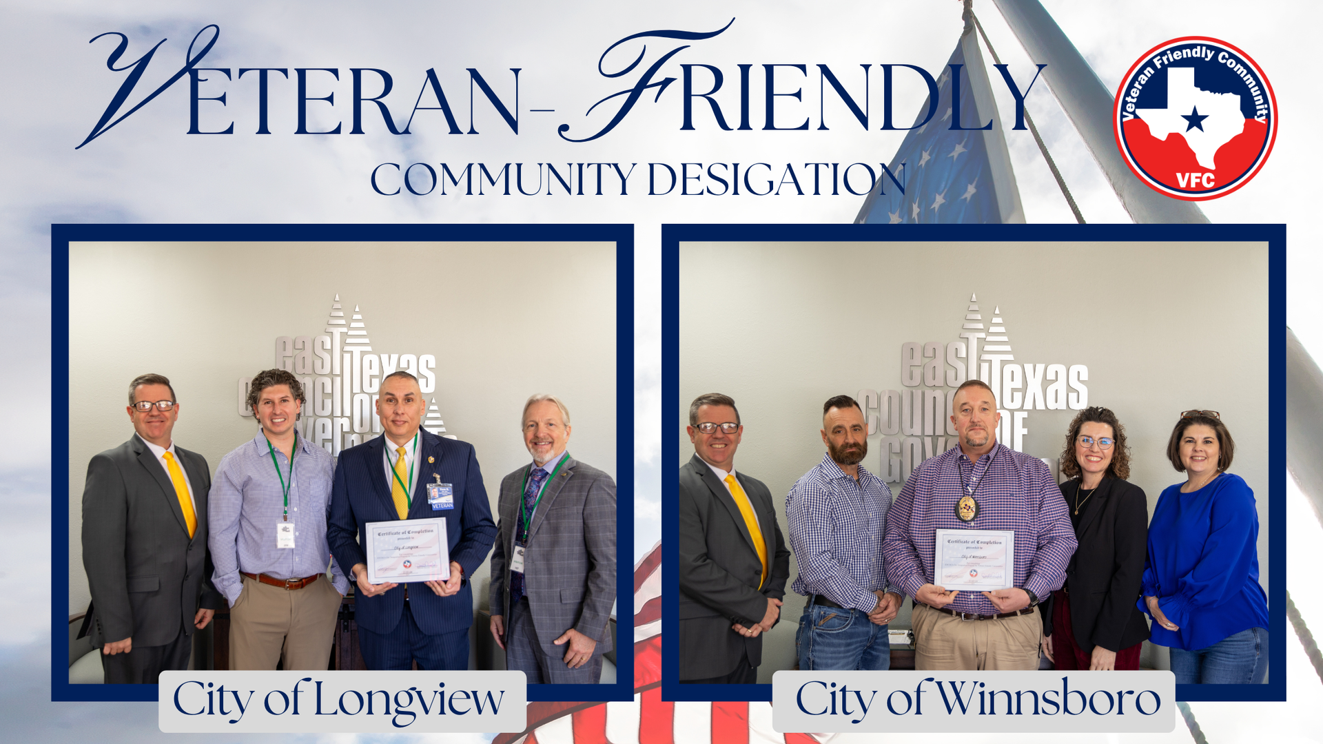 ETCOG Awards Two East Texas Cities with Veteran-Friendly Community ...