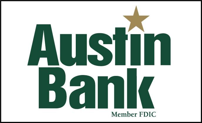 A green and white logo for austin bank
