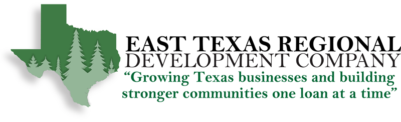 Logo of East Texas Regional Development Company: Texas outline with trees, text below.