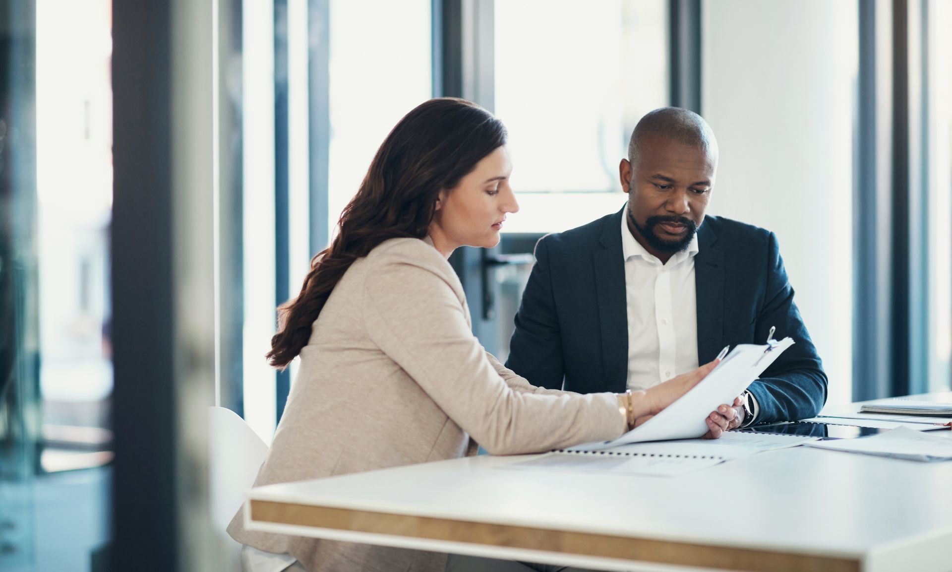 Lawyer discussing legal options with a client.