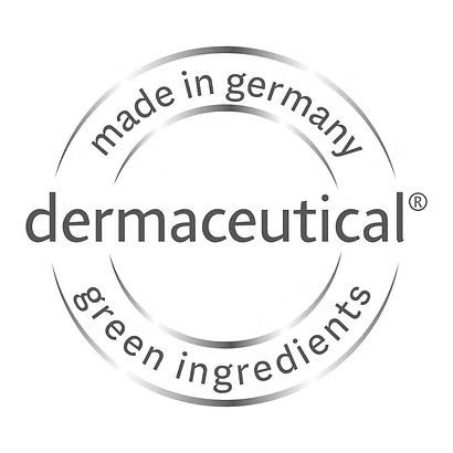 Logo für Dermaceutial, eine Hautpflegemarke. Das silberne, kreisförmige Design trägt die Aufschrift 