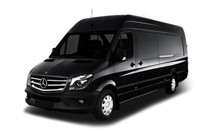 A black mercedes van is shown on a white background