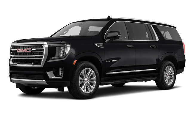 A black gmc yukon is shown on a white background.