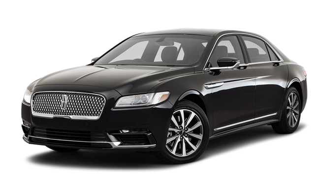 A black lincoln continental is shown on a white background.