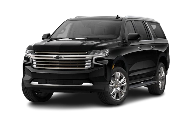 A black chevrolet suburban suv is shown on a white background.