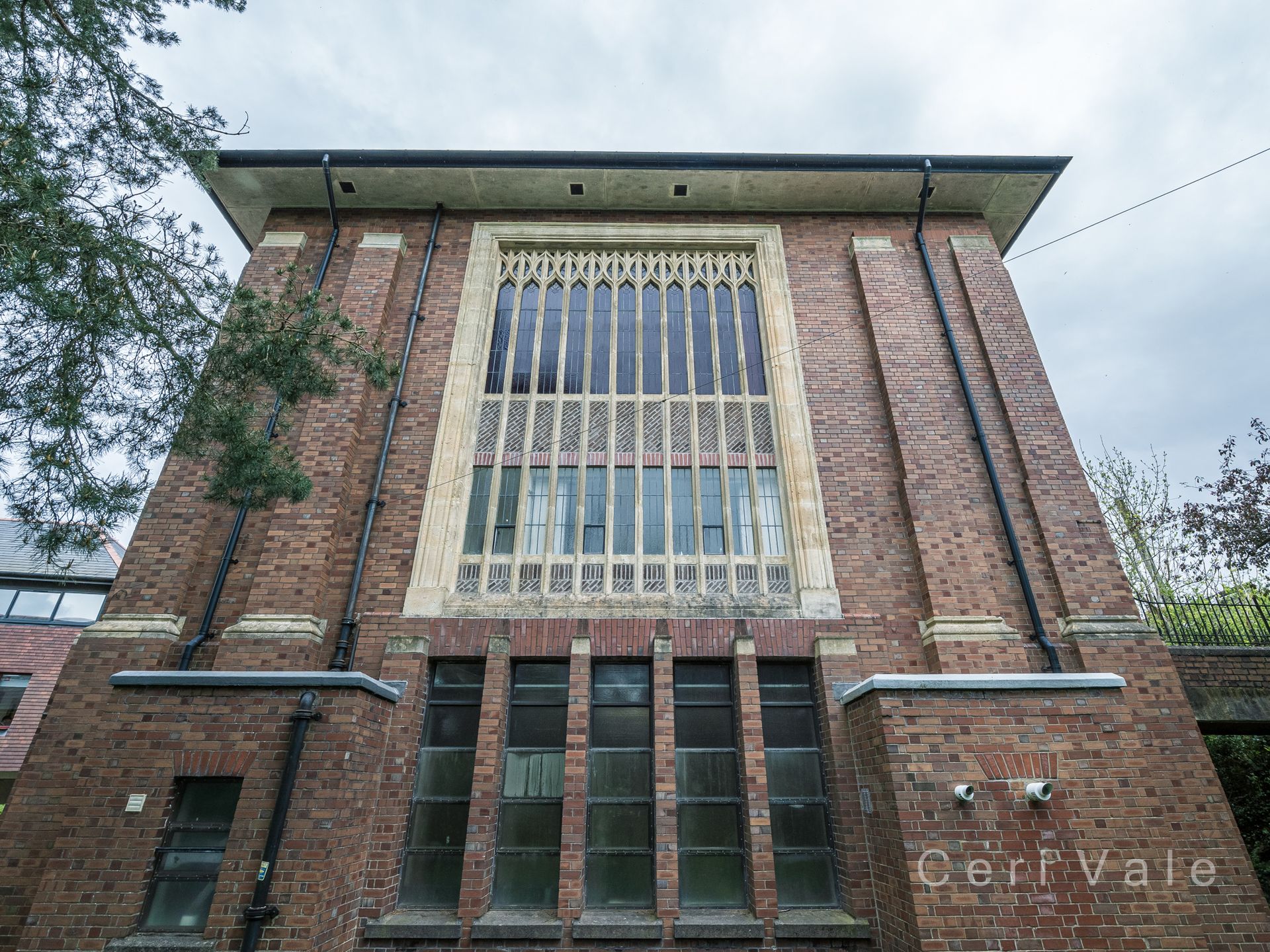 A large brick building with the word cervale on the side