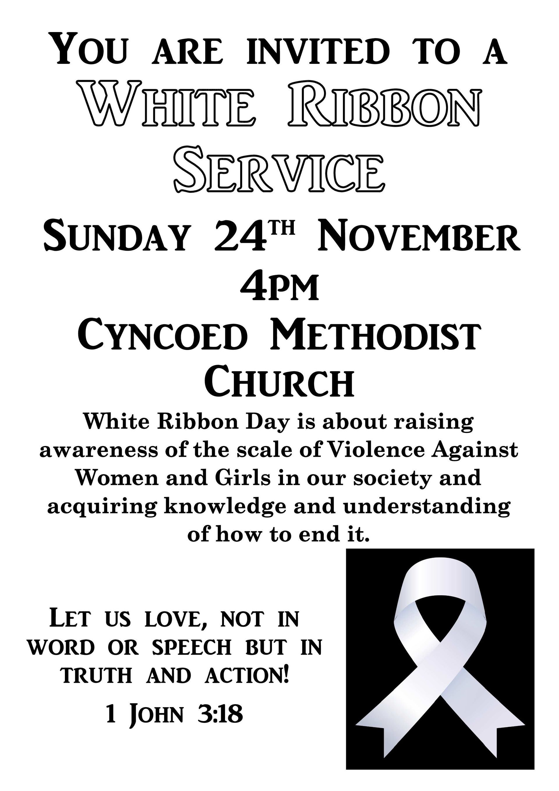 A poster that says you are invited to a white ribbon service