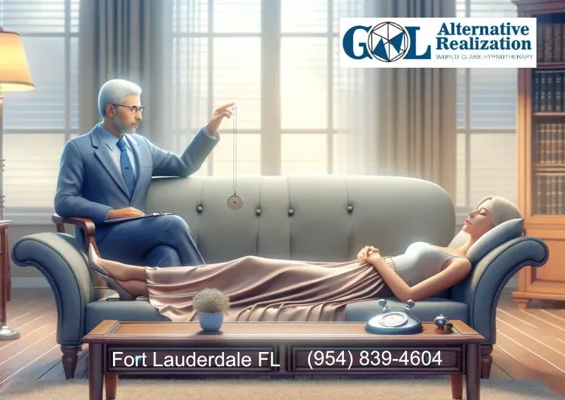 Therapist pointing at patient on a couch. The scene takes place in Fort Lauderdale, Florida.