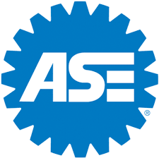 Blue ASE gear-shaped logo with white letters
