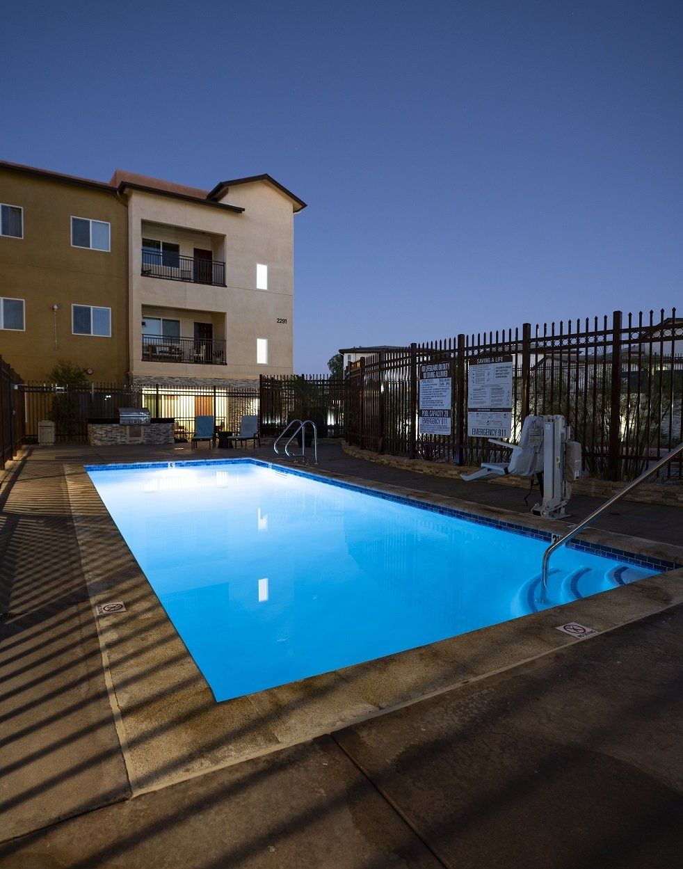Pacific Heights Apartments evening shot with pool