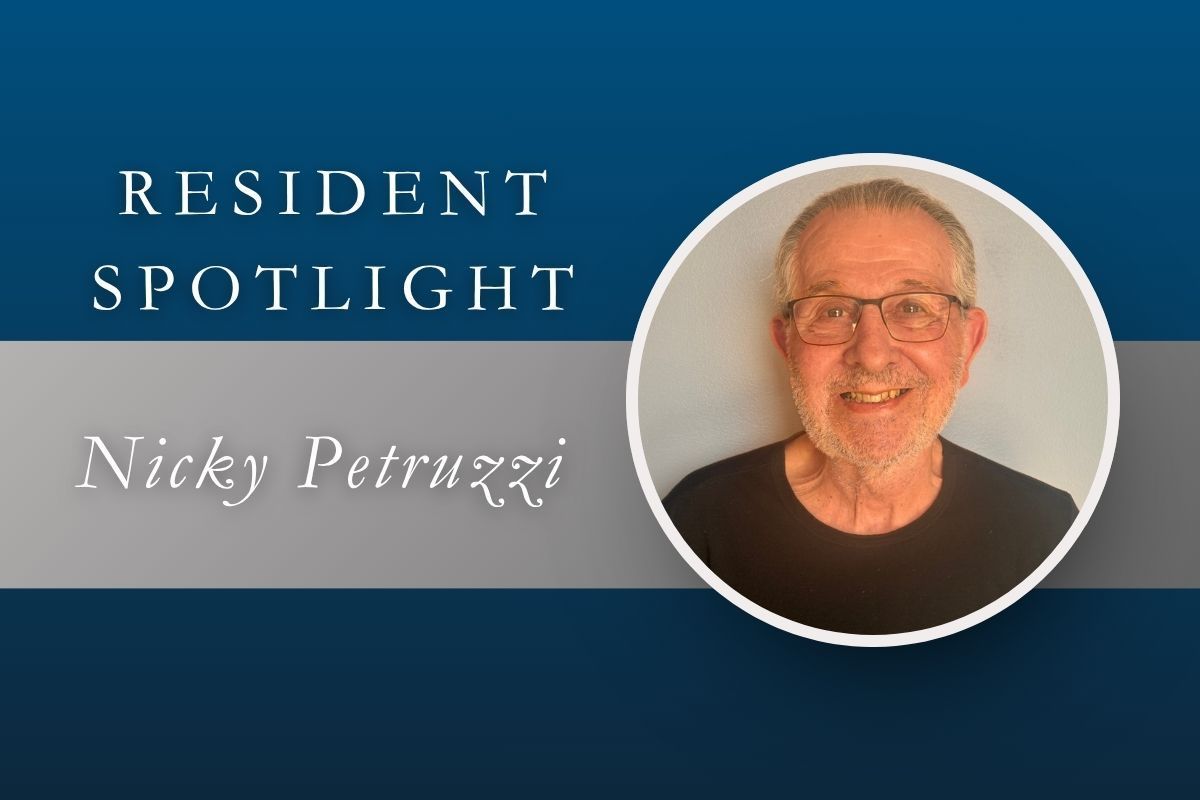 Resident Spotlight banner with portrait on blue and gray background, labeled “Nicky Petry”