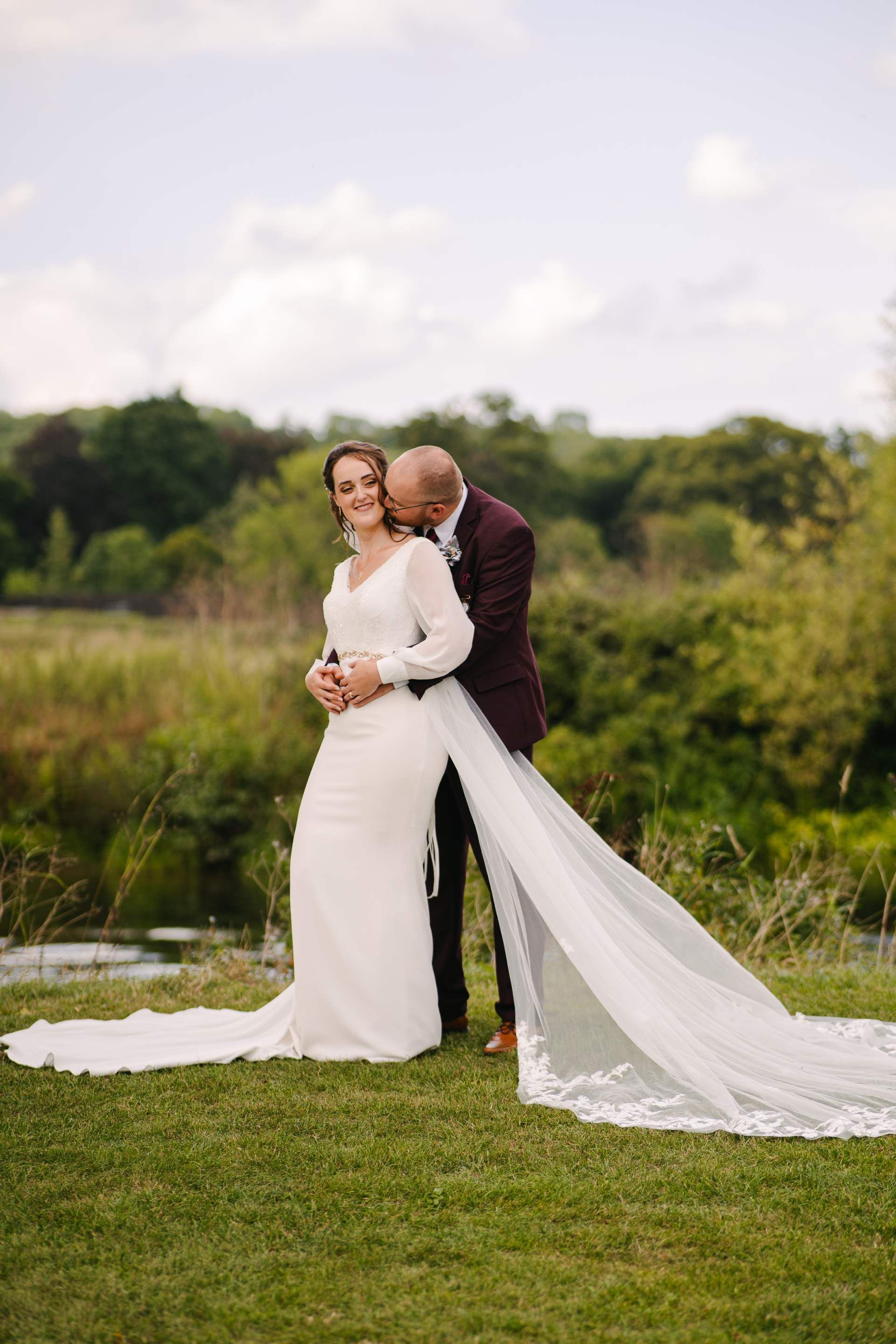 Wedding couple on the river Avon in Stratford upon Avon warwickshire 