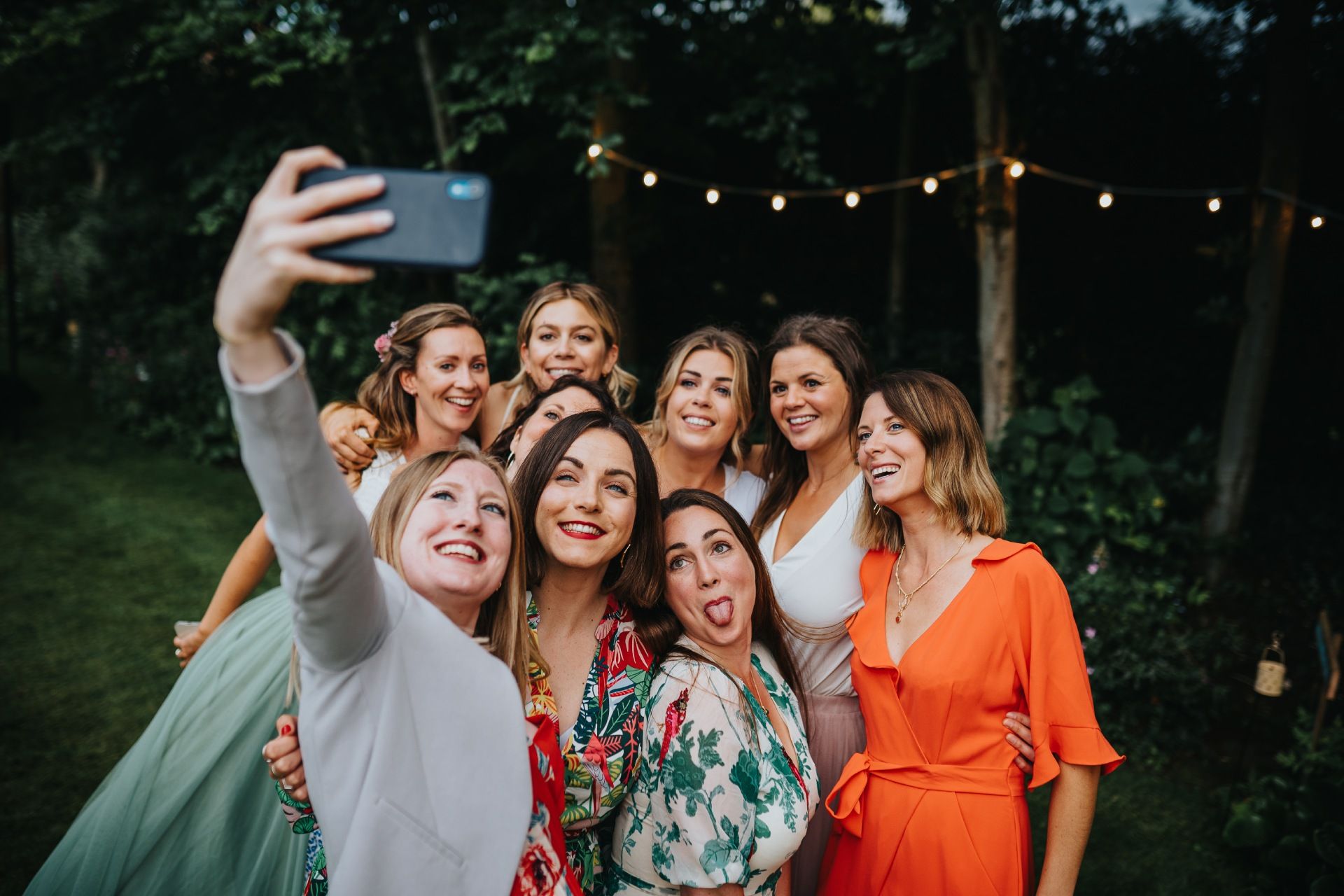 wedding selfie with wedding guest at home gazebo 