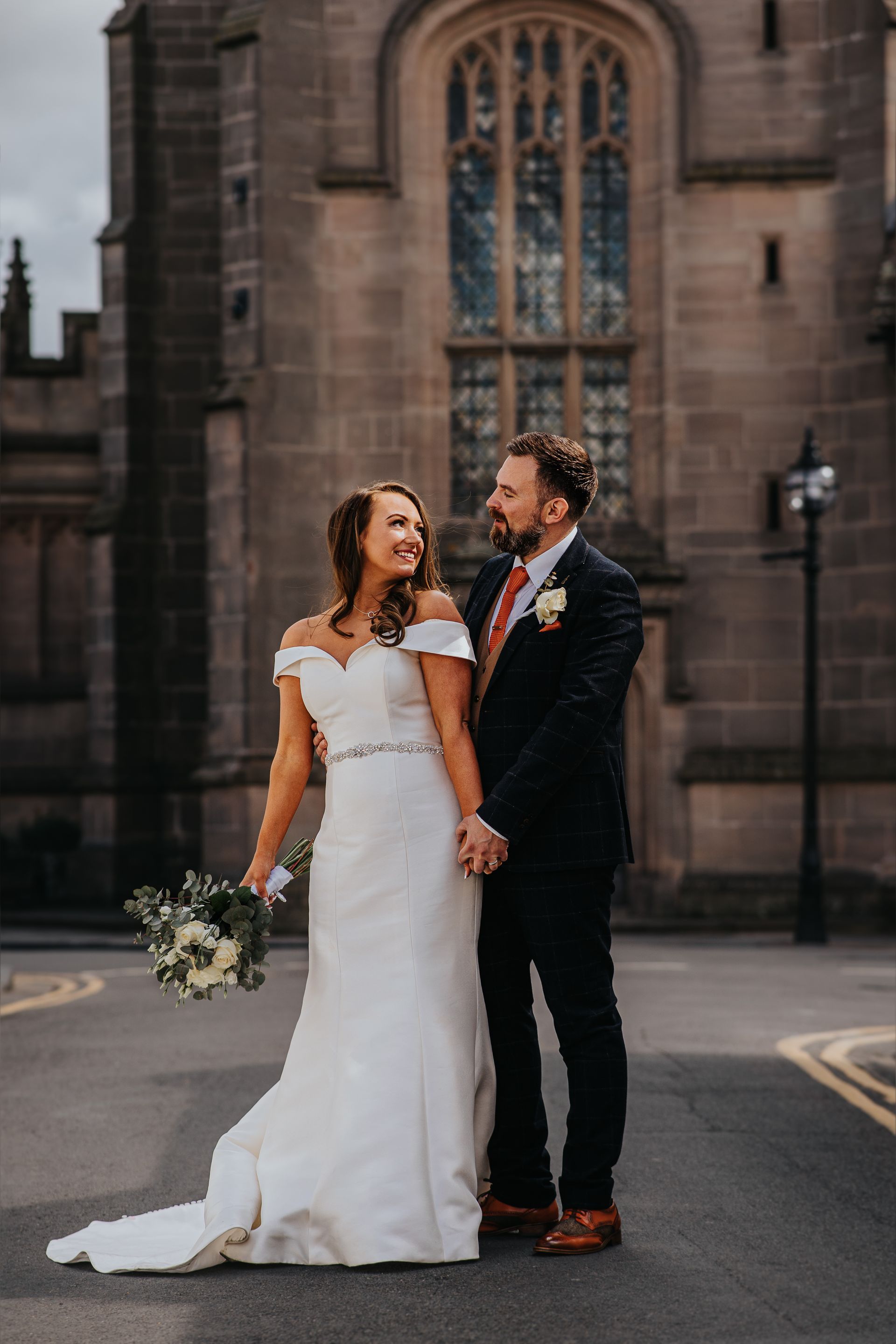 bride and groom wedding portrait in Stratford upon Avon 