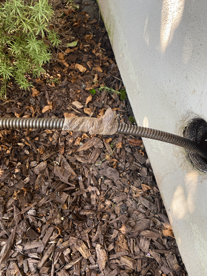 A Hose Is Laying on The Ground Next to A Concrete Wall.