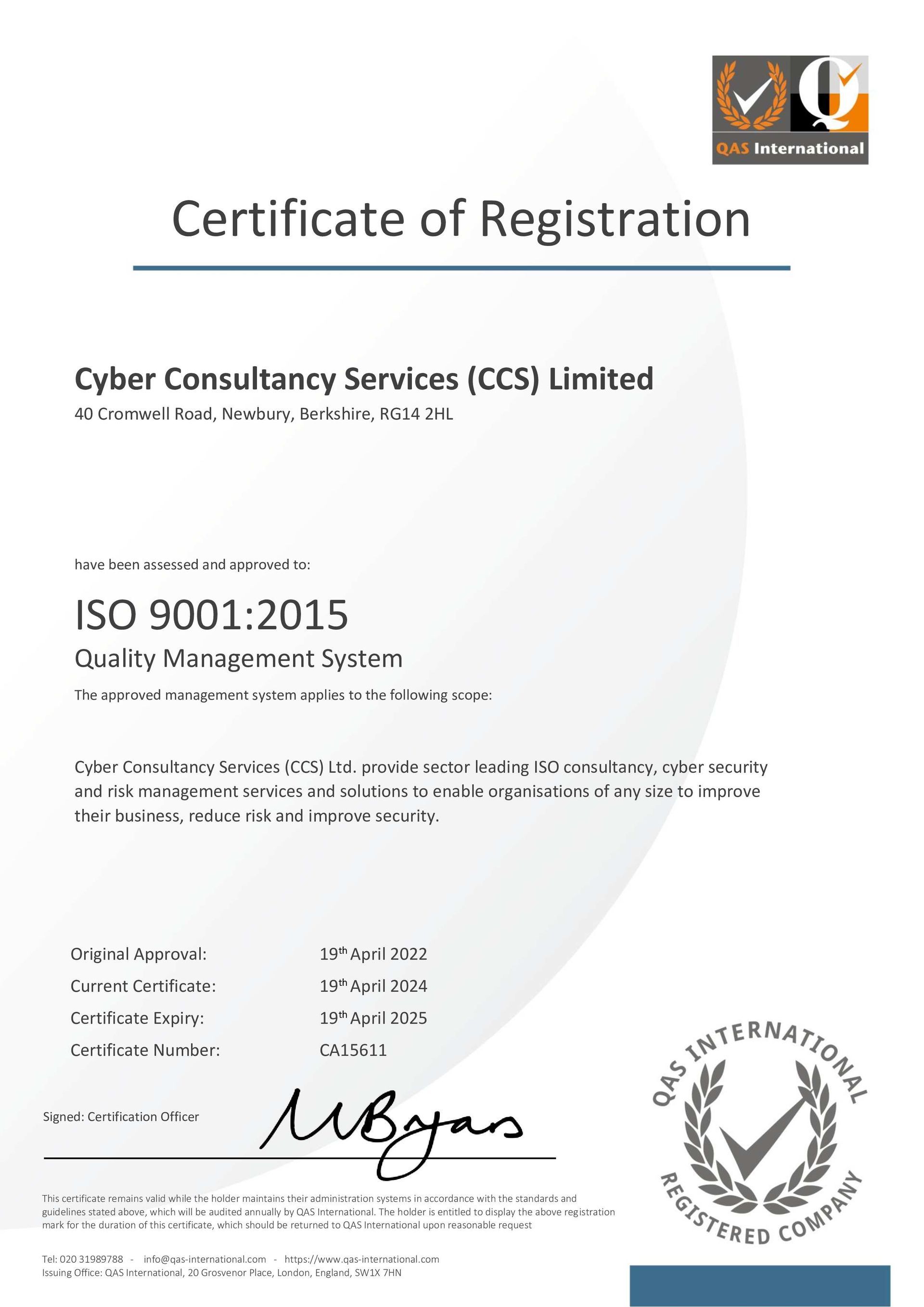 CCS are an ISO 9001 Certified Business