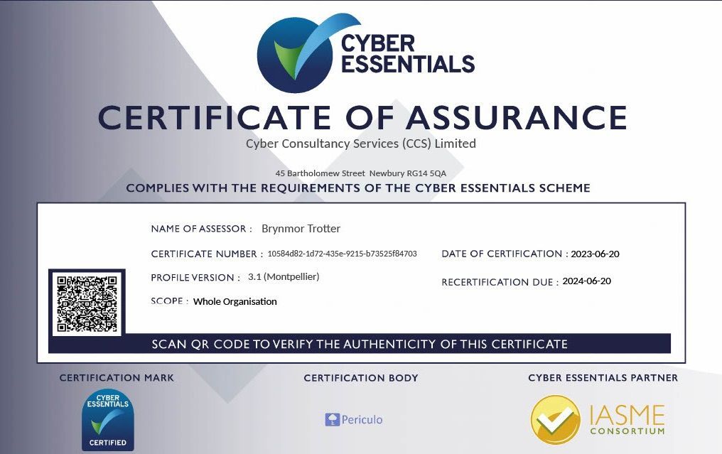CCS Cyber Essentials Certificate