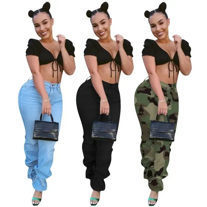 Women Sexy Jeans High Waist Lace Up bottoms