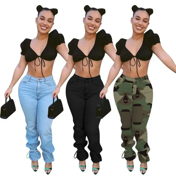 Women Sexy Jeans High Waist Lace Up bottoms