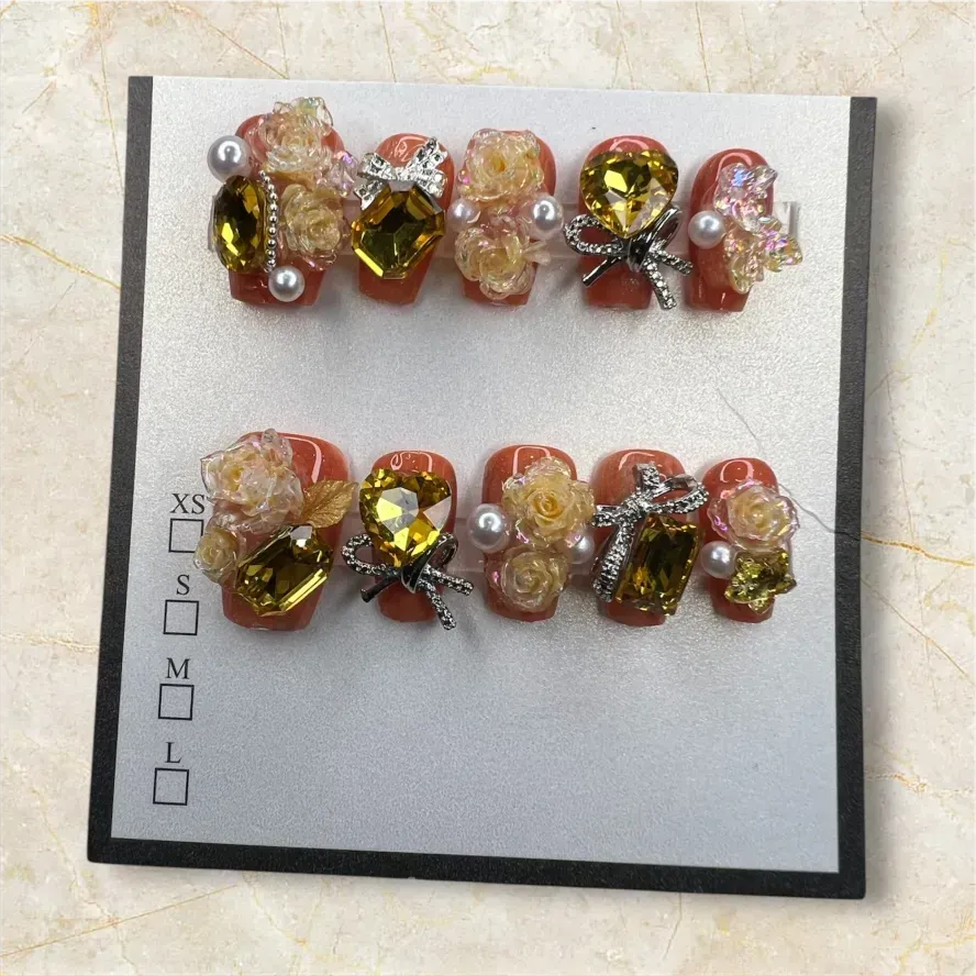(COLOR-DUSTY ROSE) Press-On Nails (Rhinestone) SIZE- LARGE