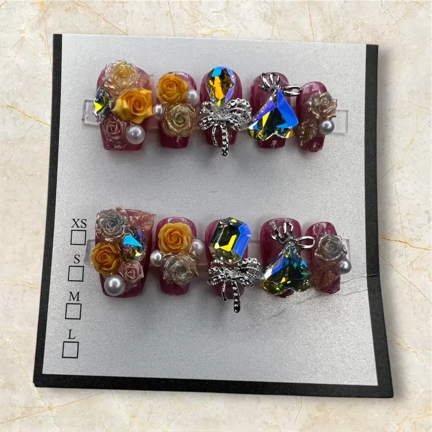 (COLOR-ORCHID) Press-On Nails (Rhinestone) SIZE- LARGE