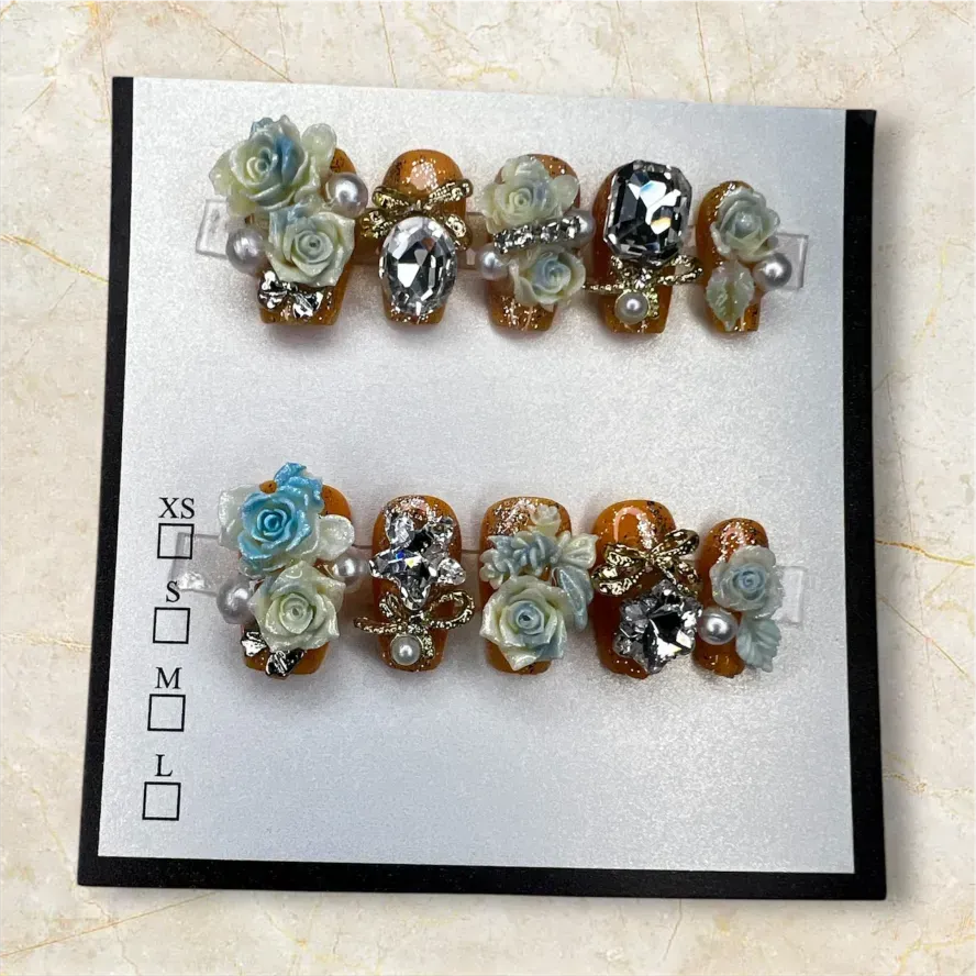 (COLOR-NAVAJO) Press-On Nails (Rhinestone) SIZE- SMALL