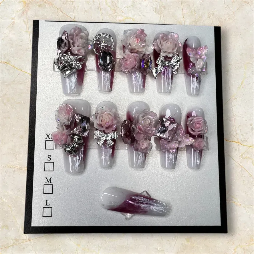 (COLOR-TWISTED PURPLE) Press-on Nails (Rhinestone) SIZE- MEDIUM