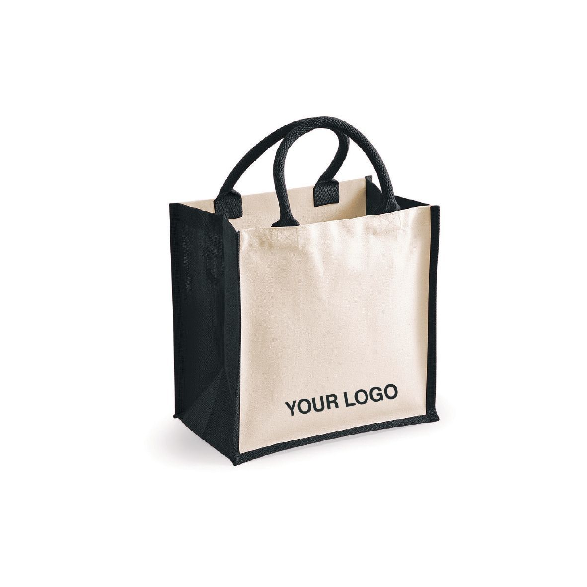 MINI TOTE BAG PREMIUM BICOLORE IN COTONE E JUTA PERSONALIZZAT