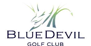 Blue Devil Golf Club logo with a stylized blue devil head and text.