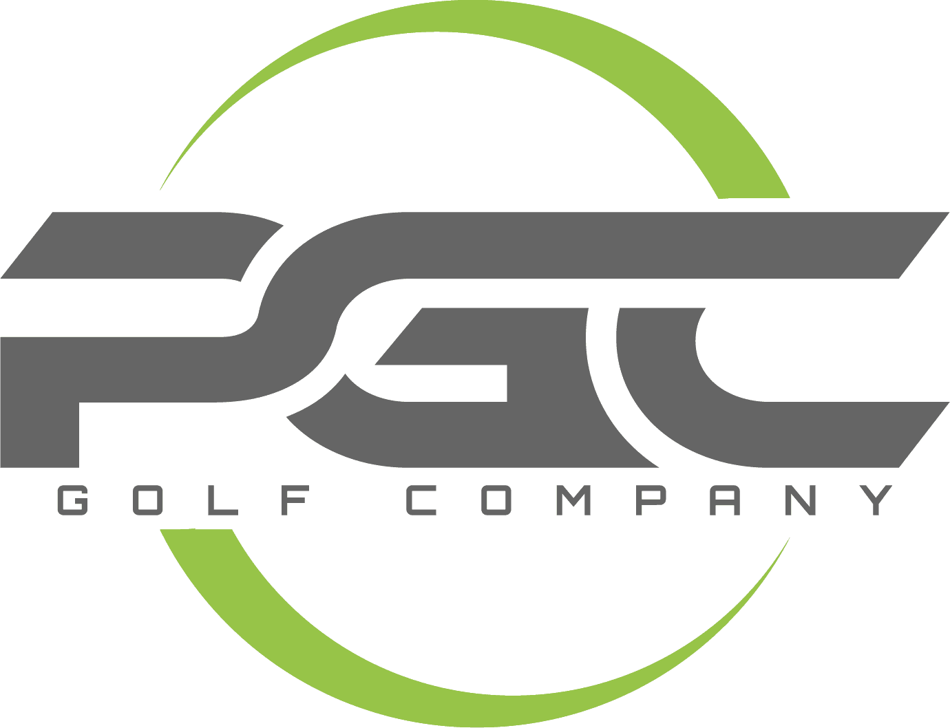PGC Golf Company logo: Gray interlocking letters with a green partial circle.
