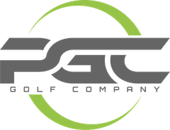PGC Golf Company logo: Gray interlocking letters with a green partial circle.